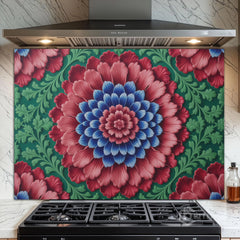 Ornate Floral Medallion Glass Backsplash Design
