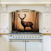 Moody Forest Stag Glass Backsplash Design