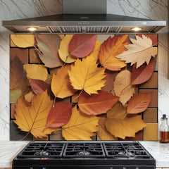 Elegant Autumn Leaf Glass Backsplash Design