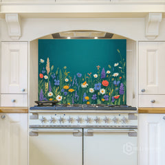 Lush Wildflower Garden Glass Backsplash Design