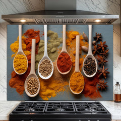Full-Bleed Culinary Spice Spoon Grid Backsplash