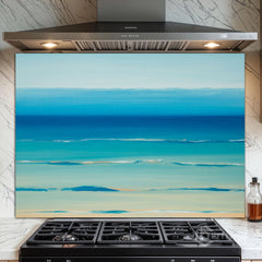 Full-Bleed Layered Sea Horizon Glass Backsplash