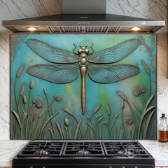 Embossed Metal Relief Dragon Glass Backsplash Design