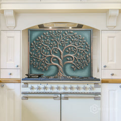 Ornate Copper Tree Glass Backsplash
