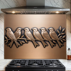 Brushed Bronze Birds on Branch Glass Backsplash