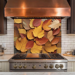 Elegant Autumn Leaf Glass Backsplash Design