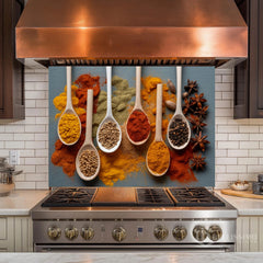 Full-Bleed Culinary Spice Spoon Grid Backsplash