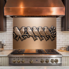 Brushed Bronze Birds on Branch Glass Backsplash