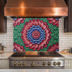Ornate Floral Medallion Glass Backsplash Design