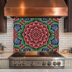 Ornate Floral Medallion Printed Glass Kitchen Backsplash