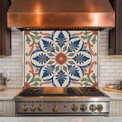 Ottoman Mediterranean Tile Medallion Glass Backsplash