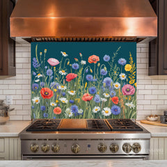 Wildflower Meadow Tapestry Glass Backsplash