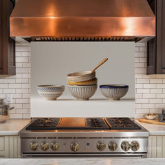 Stacked Ceramic Bowls Still Life Glass Backsplash