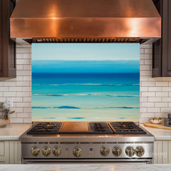 Full-Bleed Layered Sea Horizon Glass Backsplash