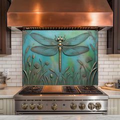 Embossed Metal Relief Dragon Glass Backsplash Design