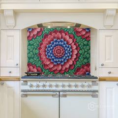 Ornate Floral Medallion Glass Backsplash Design