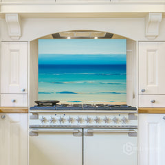 Full-Bleed Layered Sea Horizon Glass Backsplash