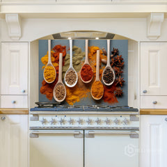 Full-Bleed Culinary Spice Spoon Grid Backsplash