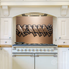 Brushed Bronze Birds on Branch Glass Backsplash