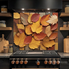 Elegant Autumn Leaf Glass Backsplash Design