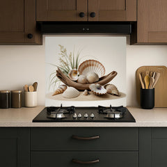Rustic Coastal Still Life Glass Backsplash Design