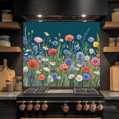 Wildflower Meadow Tapestry Glass Backsplash