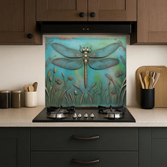 Embossed Metal Relief Dragon Glass Backsplash Design