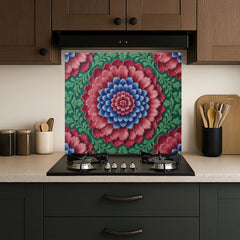 Ornate Floral Medallion Glass Backsplash Design