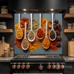Full-Bleed Culinary Spice Spoon Grid Backsplash