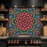 Ornate Floral Medallion Printed Glass Kitchen Backsplash