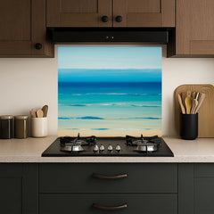 Full-Bleed Layered Sea Horizon Glass Backsplash
