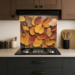 Elegant Autumn Leaf Glass Backsplash Design