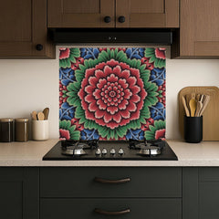Ornate Floral Medallion Printed Glass Kitchen Backsplash