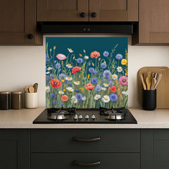 Wildflower Meadow Tapestry Glass Backsplash