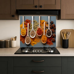 Full-Bleed Culinary Spice Spoon Grid Backsplash