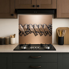 Brushed Bronze Birds on Branch Glass Backsplash