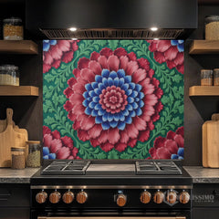 Ornate Floral Medallion Glass Backsplash Design