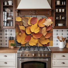Elegant Autumn Leaf Glass Backsplash Design