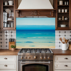 Full-Bleed Layered Sea Horizon Glass Backsplash