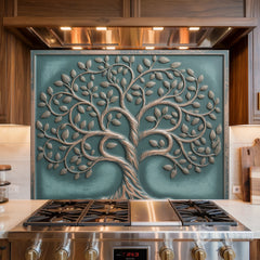 Ornate Copper Tree Glass Backsplash