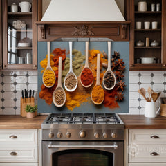 Full-Bleed Culinary Spice Spoon Grid Backsplash