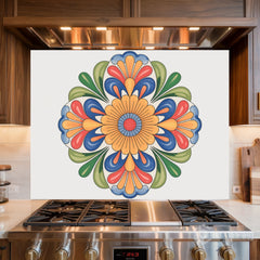 Vibrant Talavera Floral Glass Backsplash
