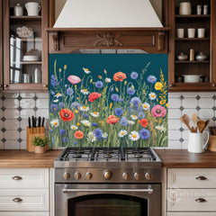 Wildflower Meadow Tapestry Glass Backsplash