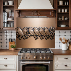 Brushed Bronze Birds on Branch Glass Backsplash