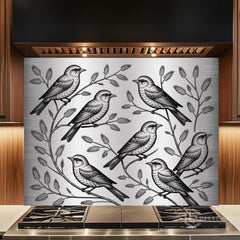Engraved Metal Design Glass Backsplash Panel