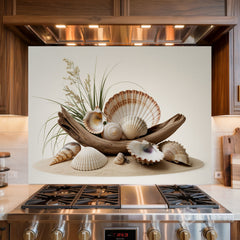 Rustic Coastal Still Life Glass Backsplash Design