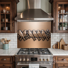 Brushed Bronze Birds on Branch Glass Backsplash