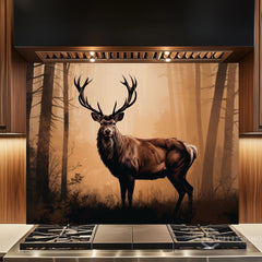 Moody Forest Stag Glass Backsplash Design