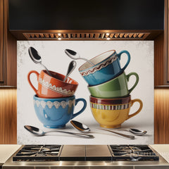 Whimsical Kitchen Still Life Glass Backsplash Design