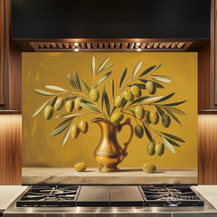 Honey Gold Olive Branch Glass Backsplash